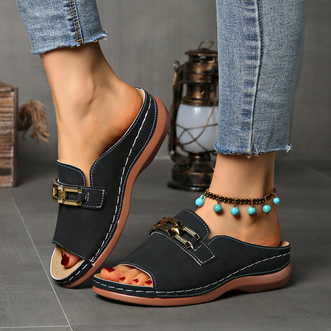 Damen offene Clogs mit dekorativem Metallakzent R&B