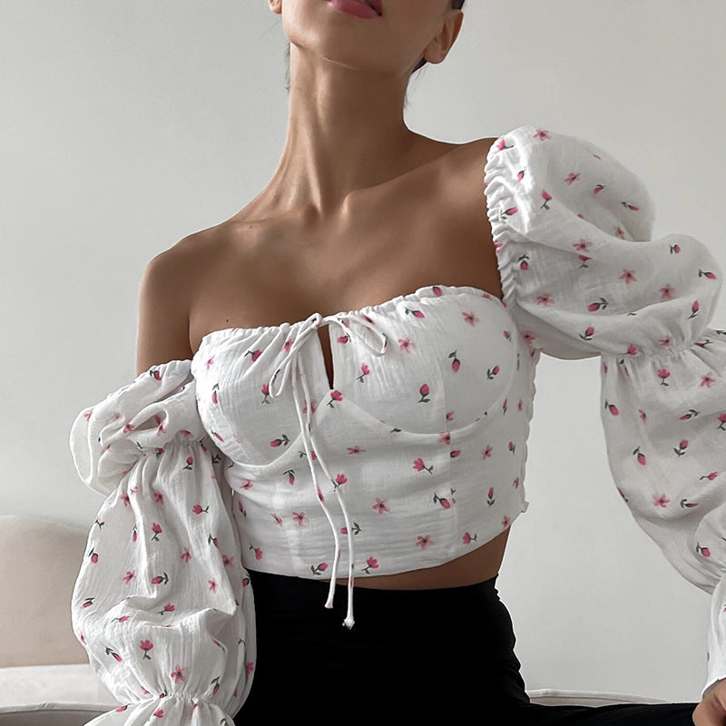 Damen Bluse mit Puffärmeln und Blumendruck R&B