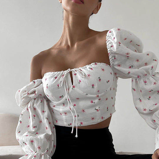 Damen Bluse mit Puffärmeln und Blumendruck R&B