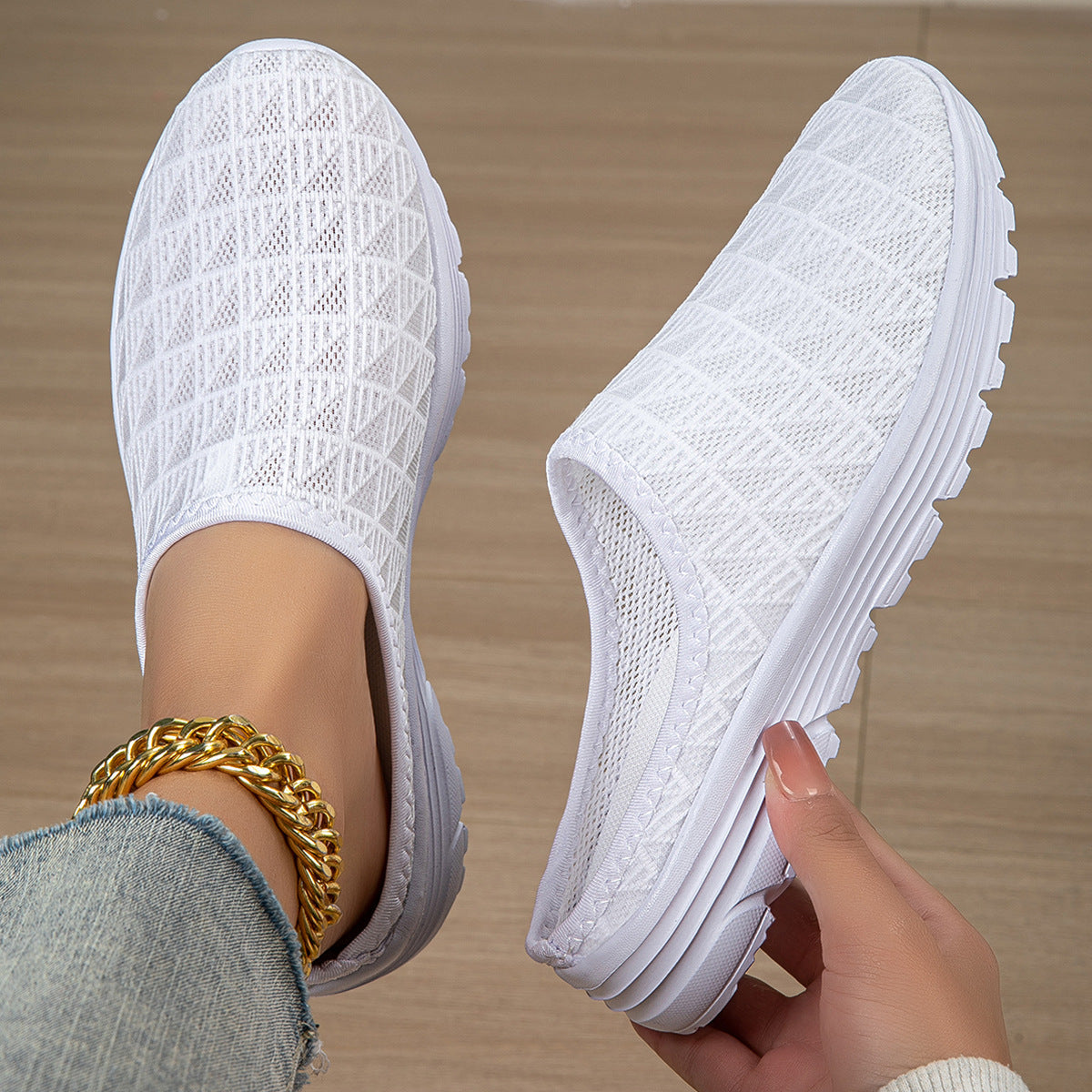 Damen nan atmungsaktiver Netz-Slipper mit Diamantstruktur-Obermaterial und gedämpfter Leichtsohle R&B