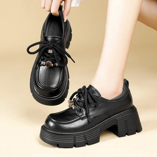 Damen Plateau-Schnürschuhe mit modischem Kettendetail und robustem Blockabsatz R&B