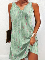 Damen ärmelloses Sommerkleid mit modischem V-Ausschnitt und Knopfdetails R&B