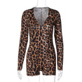 Damen stylischer Leopardenmuster Bodysuit mit V-Ausschnitt und langen Ärmeln R&B