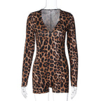 Damen stylischer Leopardenmuster Bodysuit mit V-Ausschnitt und langen Ärmeln R&B