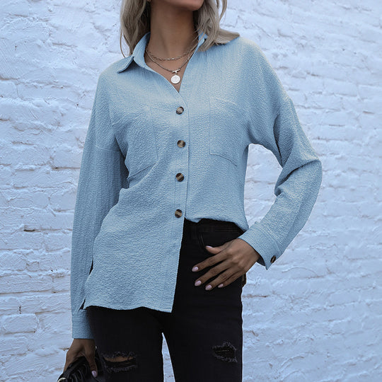 Damen Strukturierte Bluse mit Knopfdetail und Brusttaschen R&B