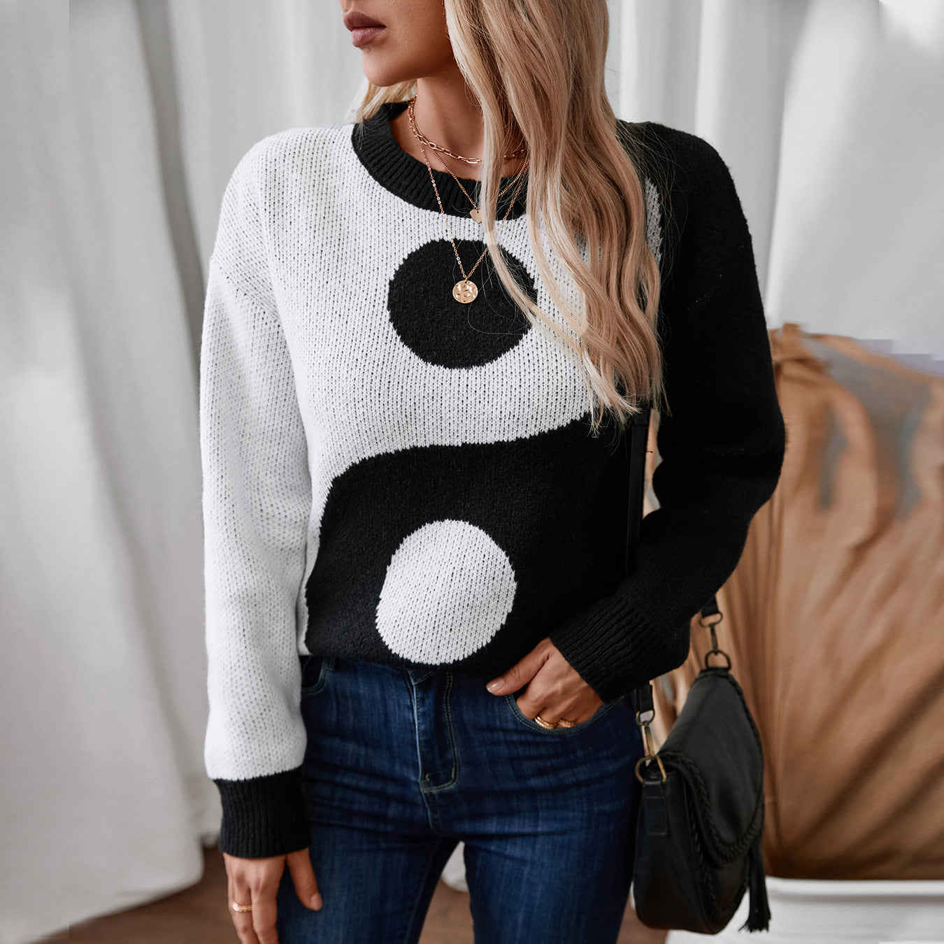 Damen modischer Pullover mit Yin-Yang-Motiv