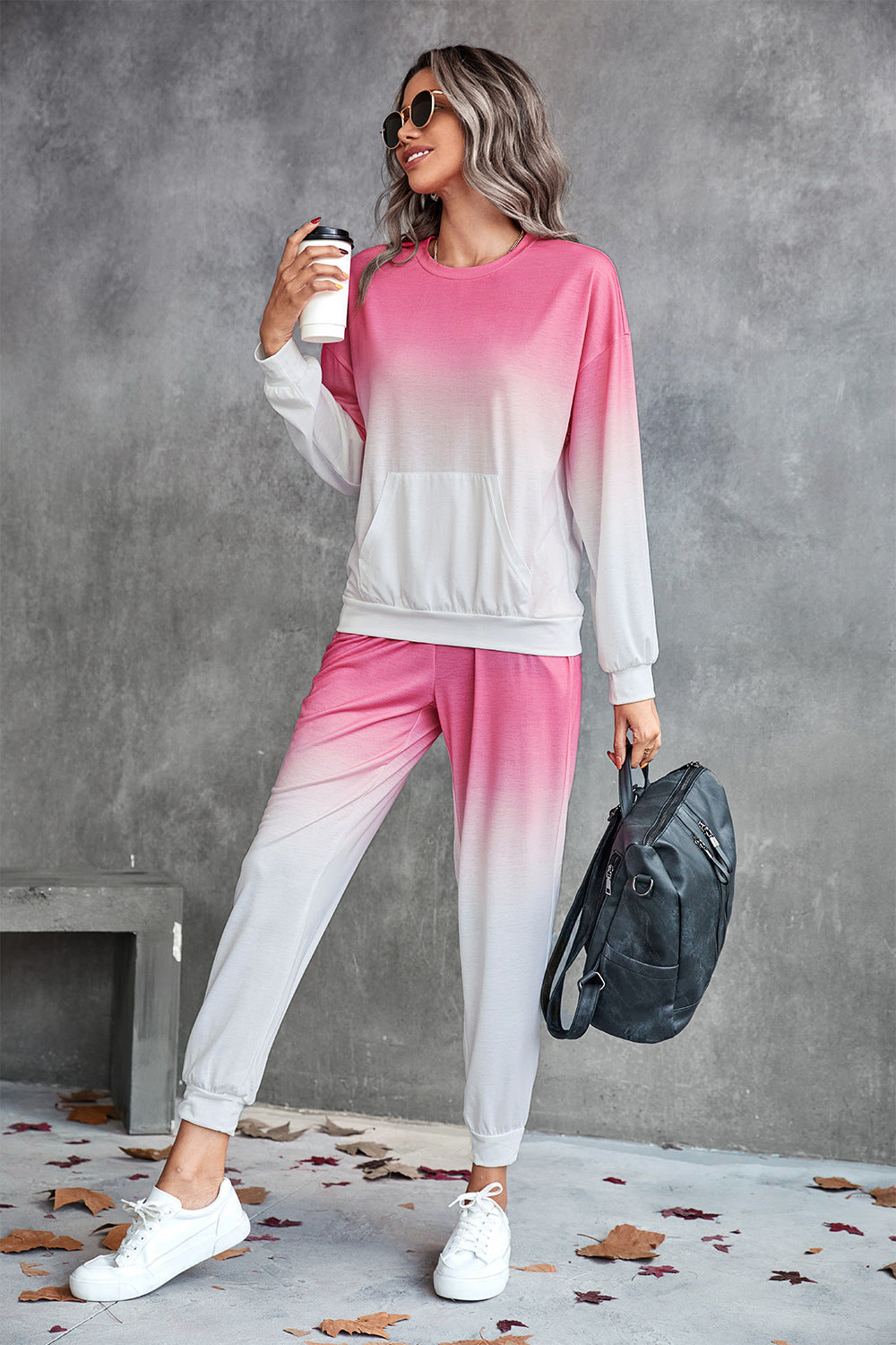 Damen Freizeit-Loungewear-Set mit modernem Ombre-Design und praktischen Taschen R&B