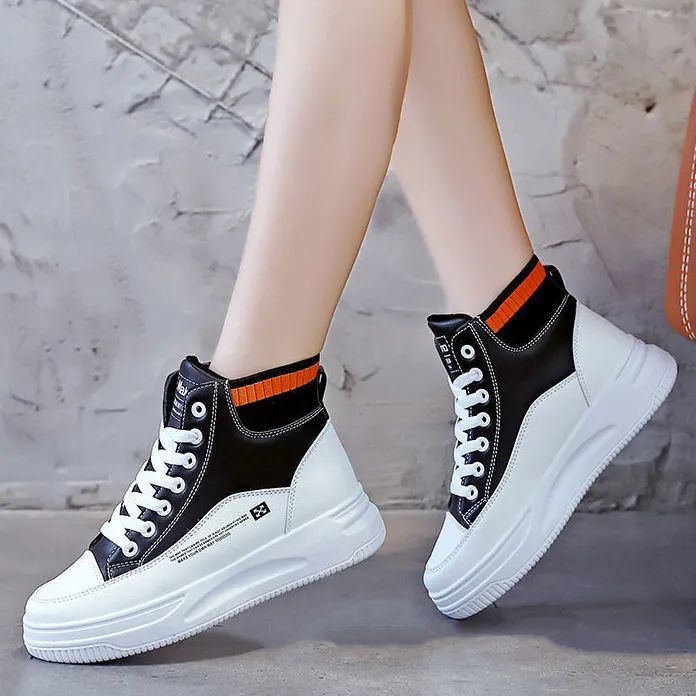 Damen Hohe Sneakers mit rutschfester Profilsohle und modischem Strickkragen