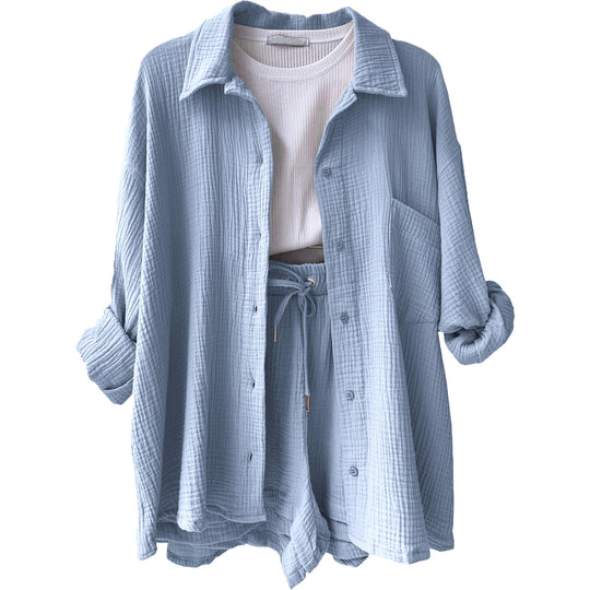 Damen lässiges Oversize-Hemd mit kurzem Schnitt und praktischen Taschen R&B