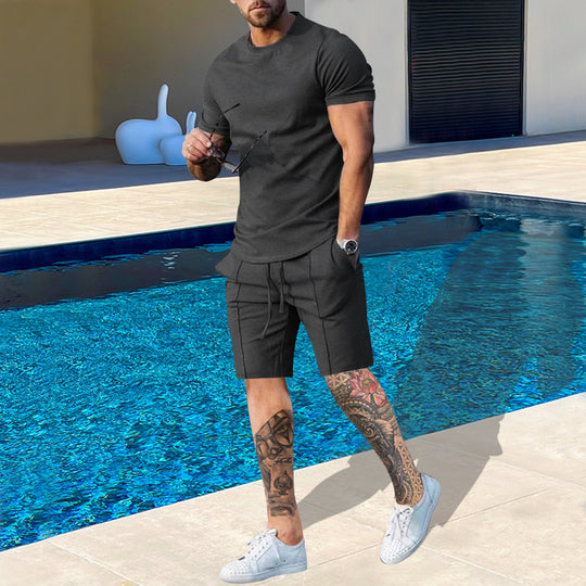 Herren Sportliches Kurzarm-Set aus atmungsaktivem Material mit elastischem Bund und seitlichen Taschen R&B