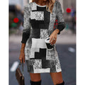 Damen Strickkleid mit modernem geometrischen Muster und langen Ärmeln R&B
