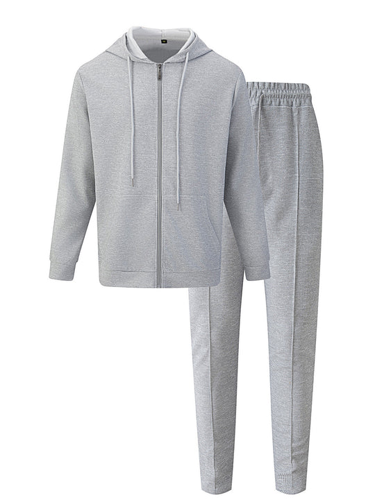 Herren nan Waffelstruktur-Jogginganzug mit Kapuzen-Zipjacke und konisch geschnittener Jogginghose R&B