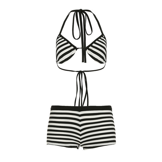 Damen Bikini-Set mit klassischem Streifenmuster und verstellbaren Trägern R&B