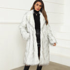Damen Eleganter Kunstpelzmantel mit weichem Fellbesatz und offenem Kragen R&B