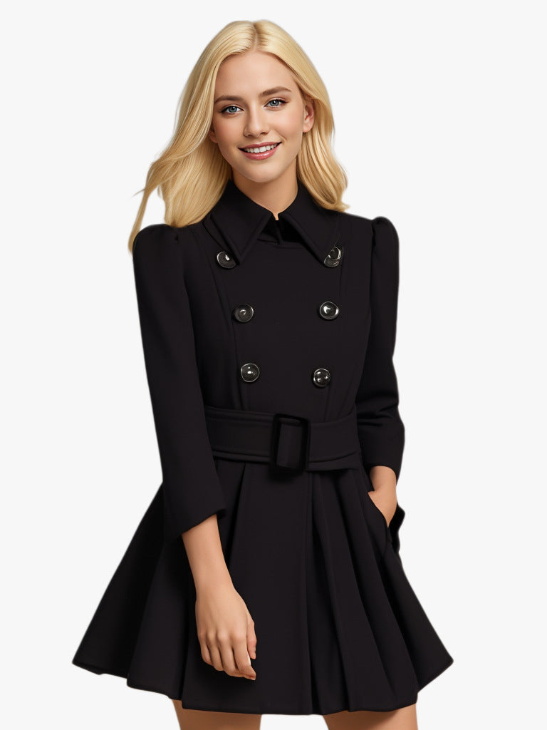 Damen eleganter Trenchcoat mit ausgestelltem Schnitt und französischem Kragen R&B