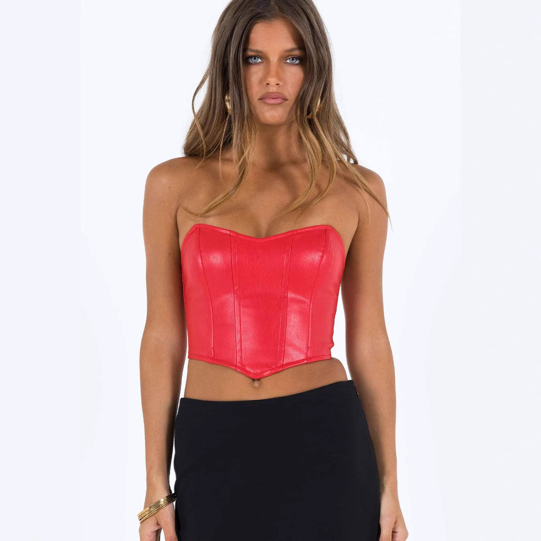 Damen Cropped Oberteil mit kunstvollem Knoten und strukturiertem Kunstleder R&B