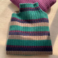 Damen Rippstrickpullover mit hohem Kragen und modischem Streifenmuster R&B