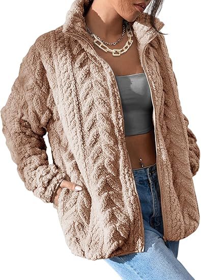 Damen Kuschel-Fleecejacke mit Oversized-Schnitt und Stehkragen R&B