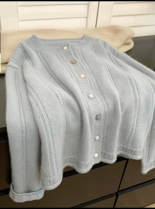 Damen Grobstrick-Cardigan mit geschmackvollem Knopfverschluss und weiten Ärmeln R&B