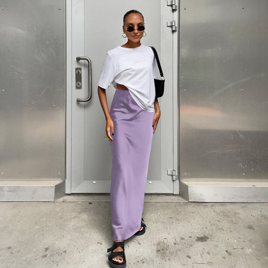 Damen Langes Satin-Rock mit hohem Schlitz R&B