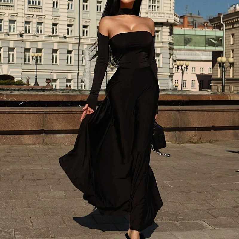 Damen Off-Shoulder Maxikleid mit langen Ärmeln und elegantem Schnitt R&B