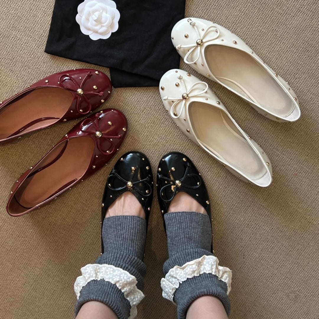 Damen Ballerinas mit modischem Schleifendesign und dekorativem Perlenbesatz R&B