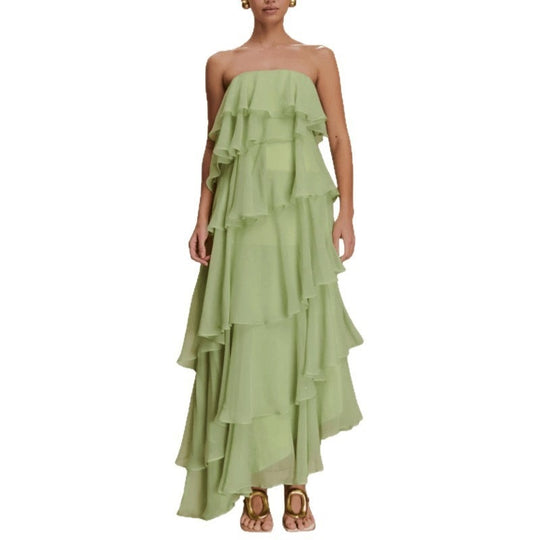 Damen Langes Rüschensommerkleid mit gerafften Details R&B
