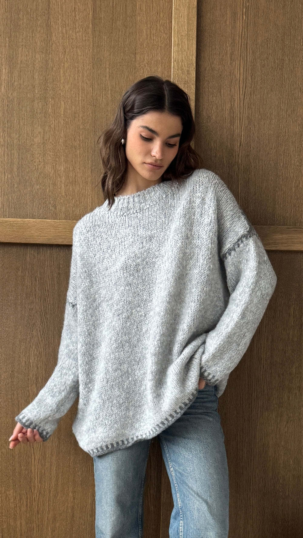 Damen kuscheliger Strickpullover mit kontrastierenden Akzentdetails R&B