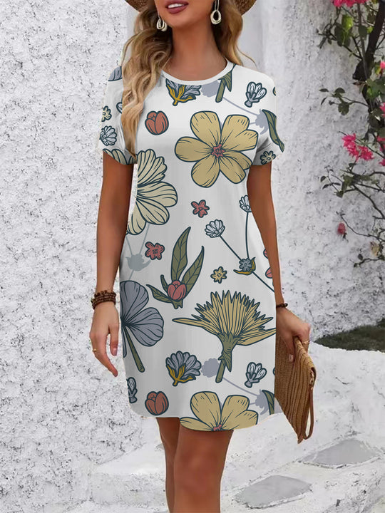 Damen Kurzarmkleid mit verspieltem Flamingo-Design und lockerem Schnitt R&B