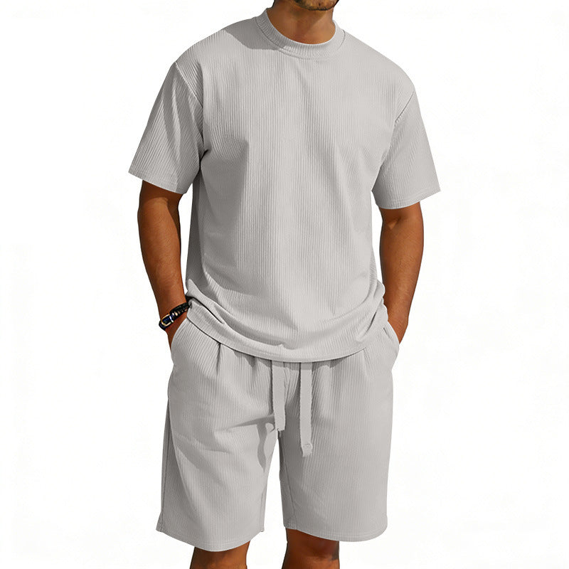 Herren nan Kurzarmshirt- und Bermudakombination aus geripptem Jersey mit elastischem Tunnelzugbund R&B