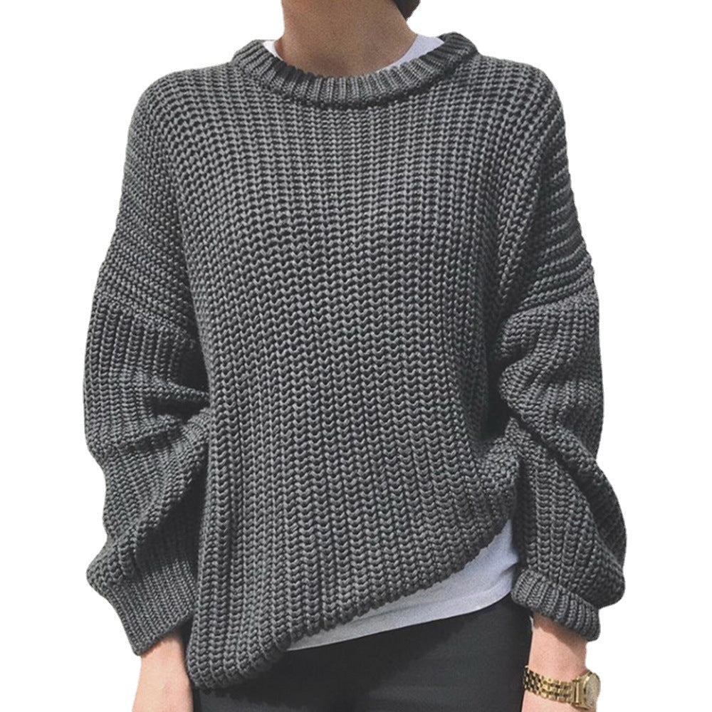 Damen legerer Grobstrickpullover mit weitem Schnitt und trendy Maschenmuster R&B