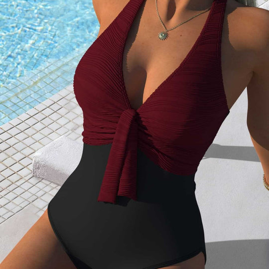 Damen Einteiler Badeanzug mit raffinierten Wickeldetails und hohem Schnitt R&B