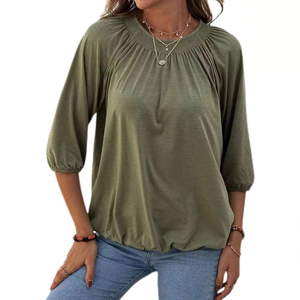 Damen leichtes Blusenshirt mit romantischem Puffärmel und lässigem Schnitt R&B