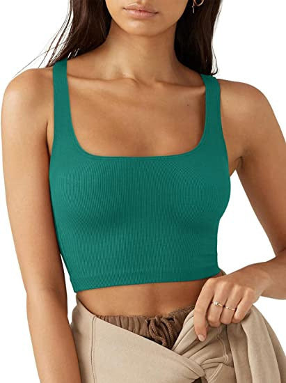 Damen cropped Top mit breiten Trägern und feinem Rippenmuster R&B