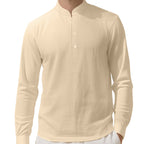 Herren Elegantes Langarmhemd mit Stehkragen und Knopfleiste R&B