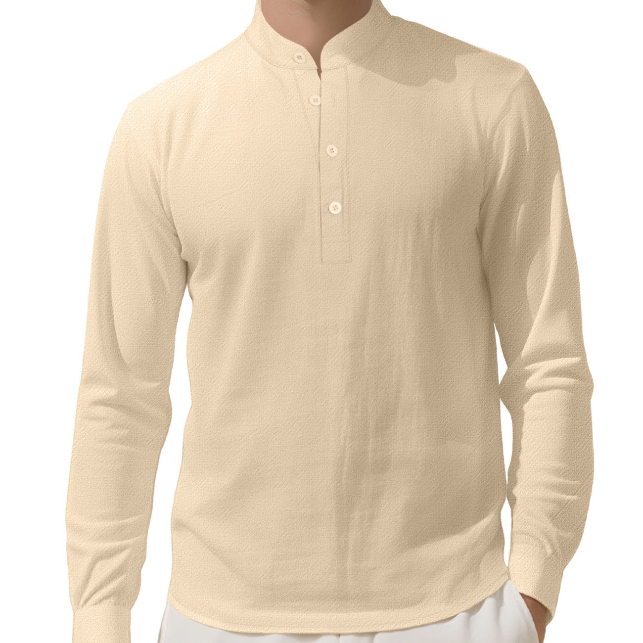 Herren Elegantes Langarmhemd mit Stehkragen und Knopfleiste R&B