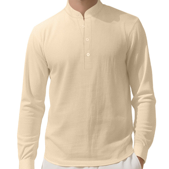 Herren Elegantes Langarmhemd mit Stehkragen und Knopfleiste R&B