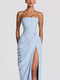 Damen Elegantes Bandeau Abendkleid mit Raffungen und Beinschlitz R&B
