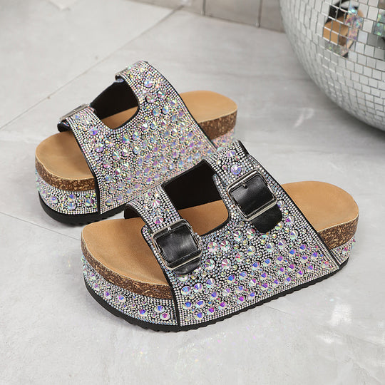 Damen Pailletten-Badesandalen mit breiten Riemen R&B