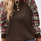 Damen modischer Sweatshirt mit originellem Karomuster und strukturiertem Oberteil R&B