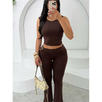 Damen figurbetontes Crop-Top und flared Leggings Set R&B