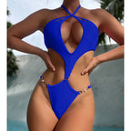 Damen Cut-Out Badeanzug mit verstellbaren Trägern und eleganten Schmuckdetails R&B