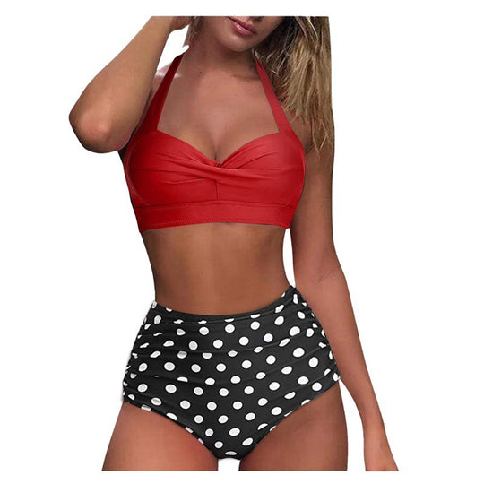 Damen Hochtaillierter Karobikini mit gerafftem Oberteil R&B