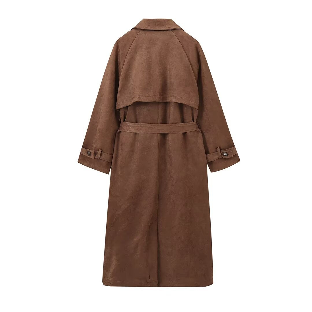 Damen elegante Suede Trenchcoat R&B