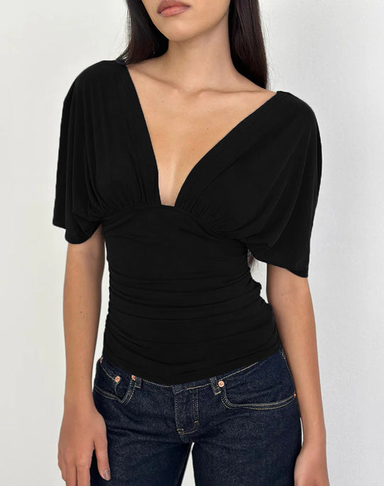 Damen Elegantes Oberteil mit tiefem V-Ausschnitt und lässigem Drapierungsdesign R&B
