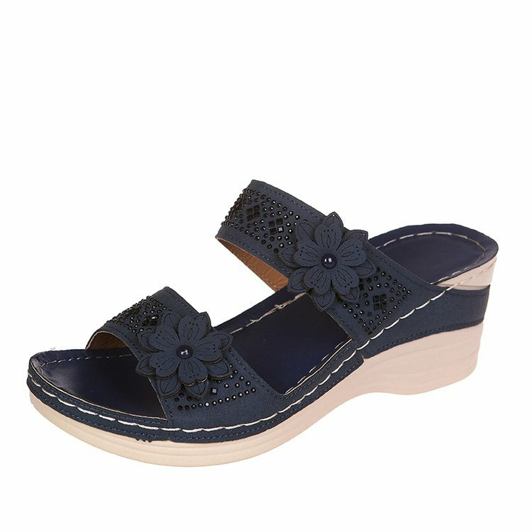 Damen modische Wedge-Pantoletten mit floralem Dekor R&B