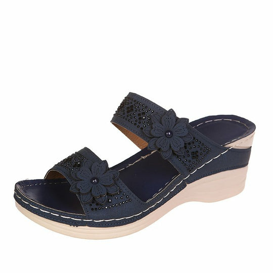 Damen modische Wedge-Pantoletten mit floralem Dekor R&B