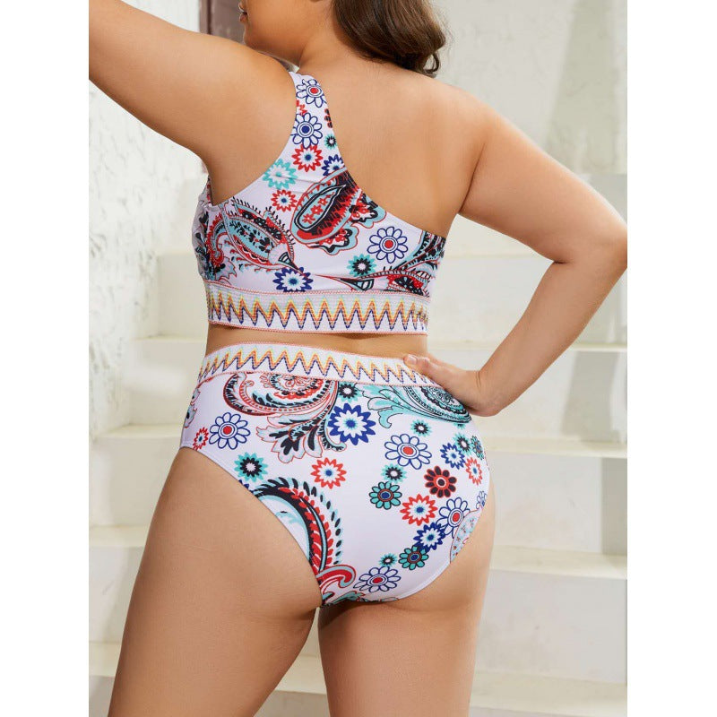 Damen Crop-Top Bikini-Set mit hohem Bund und dekorativem Muster R&B