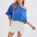 Damen Flauschiger Off-Shoulder Pullover mit überschnittenen Schultern