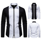 Herren modisches Langarmshirt mit stylischem Stehkragen und kontrastierenden Paspeln